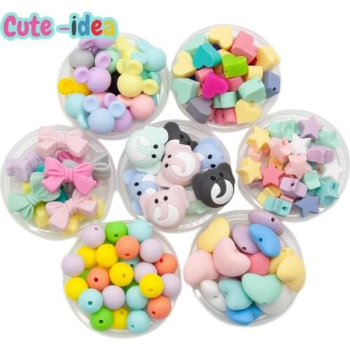 Cute-Idea 10pcs/lot Silicone Beads Teether BPA Free Food Grade Chewable Nursing Soft Pacifier Chain Teething DIY Accessories Toy