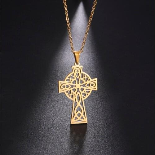 Skyrim Viking Irish Celetics Knot Cross Pendant Necklace for Women Stainless Steel Christian Neck Chains Choker Amulet Jewelry