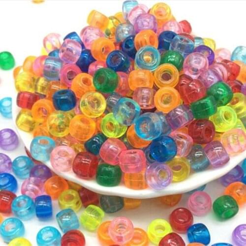 Random Colorful Clear/Fluorescent Powder Acrylic Big Hole Bucket Loose beads Accessory 100pcs/pack 9x6mm y1460