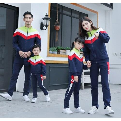 Family Matching Outfits Spring Autumn Dad Son Mom Daughter Sports Clothing Set Coat &Pants Student Uniforms Couple Clothes