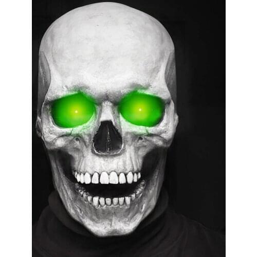 Halloween Skull Led Mask Men Women Party Horror Decoration Full Head Skull Masque Helmet Movable Jaw Latex Hellfire Eyes