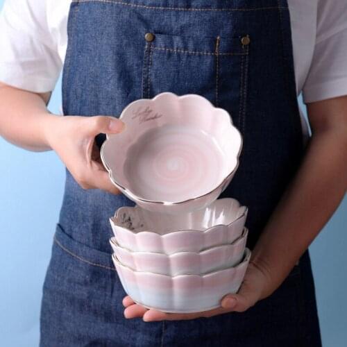 Dinner Plates Pink Blue Gradient Flower Phnom Penh Ceramic Girl Heart Breakfast Childrens Dessert Fruit Salad Bowl