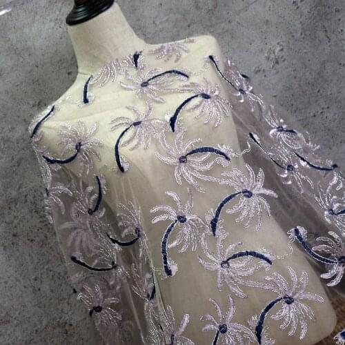 Three-dimensional strand bud silk screen embroidery fabric DIY dress garment fabric handmade mesh fabric