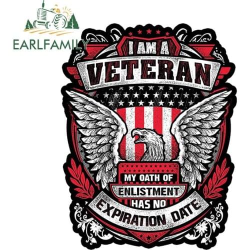 EARLFAMILY 13cm x 10.1cm for Skull Society I Am A Veteran Vinyl Car Stickers Creativite Motorcycle Decal Waterproof Car Styling