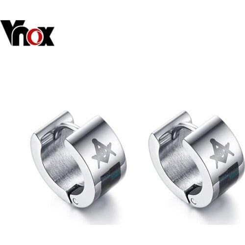 Vnox Cute Masonic Earrings for Men Stainless Steel Jewelry Free-Mason Best Friend