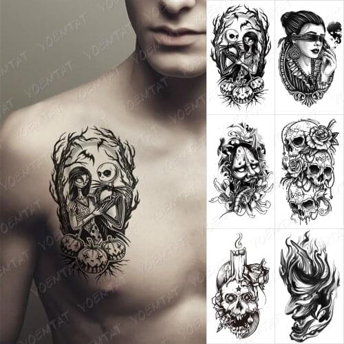Waterproof Temporary Tattoo Sticker Skull Lotus Totem Goast Flash Tattoos Black Word Indian Body Art Arm Fake Tatoo Women Men