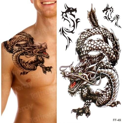 Dragon temporary tattoo wolf animals sexy tattoo decal sticker flower black fake tatoo waterproof for women girls sketch flowers