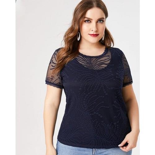2021 Summer Women Short sleeve Lace top and blouset fashion ladies Casual clothes Plus Size Womens Hollow Tops