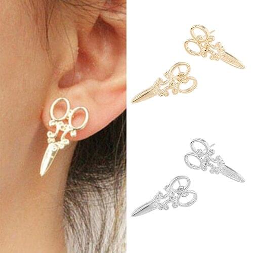 Women Mini Scissors Ear Studs Charm Punk Earrings Jewelry Gift Gold Tone 6V1Y