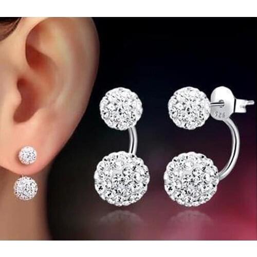 2017 Fashion Jewelry Stainless Steel Stud Earrings for Women Double Ball Pearl Ear Stud Earrings Crystal Rhinestone Pendientes