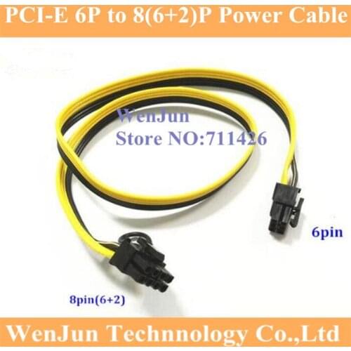 1pcs New PCIE 6 Pin GPU Male TO 8Pin(6+2) PCI-E Male Adapter Power Extention Cable 18AWG 60CM ribbon cable