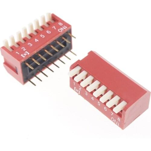 100pcs Dip Switches Piano Actuator SPST 8 Way Through Hole 2.54mm Pitch Row Space 7.62mm 25mA 24V 1P1T 8 Positions Right Angle
