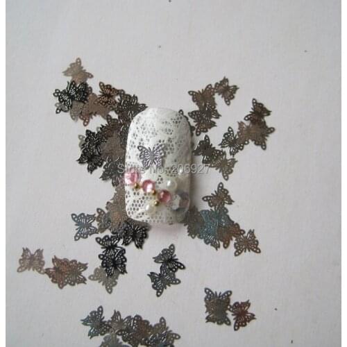 MS19-1 100pcs Silver Cute Butterfly Nail Art Metal Sticker Nail Art Decoration Non-adhesive Sticker