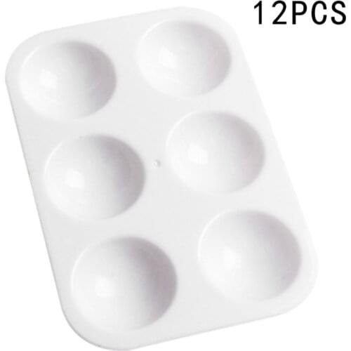 12Pcs Paint Palettes White 6 Well Rectangular Watercolor Palette Painting Tray