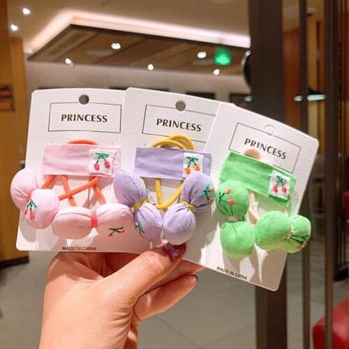 2Pcs/Set Cute Cherry Embroidery Hair Clip for Baby Kids Elastice Hair Headband for Girls Double Tail Hair Band Accessories