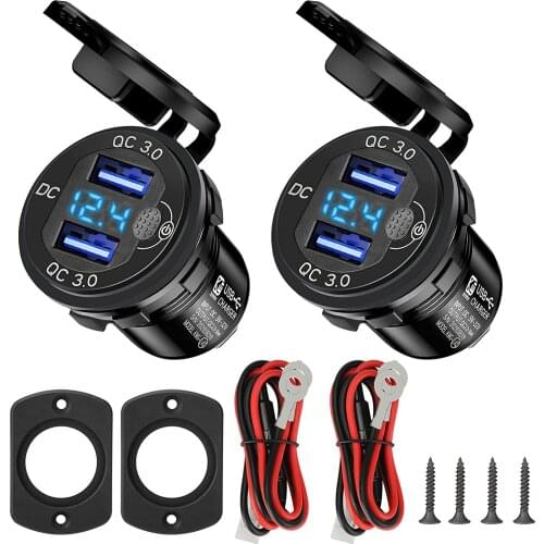 2PCS Quick Charge 3.0 On off Switch Waterproof 12V/24V QC3.0 USB Charger Voltmeter for Car Boat Marine Truck Golf RV Motorcycle