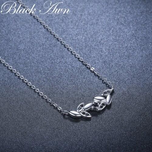 2021 New Black Awn Silver Necklace Genuine 100% 925 Sterling Silver Necklace Women Jewelry Leaf Pendants P202