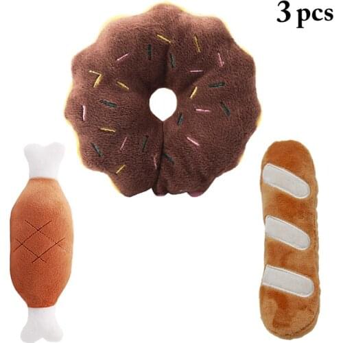 3PCS Pet Plush Toy Simulation Ice Cream Lobster Chicken Leg Banana Dog Toy Donut Puppy Toy Interactive Toys Training Toys