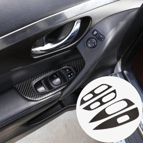 4Pcs Carbon Fiber ABS Inner Window Switch Panel Cover Trim for Nissan X-Trail 2014-2018 Decoration Stickers