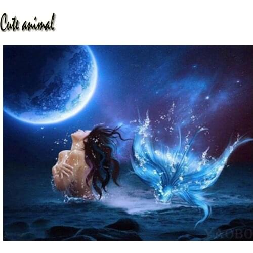 5D Embroidery beads DIY Diamond Painting Mermaid Moon scenery Full Square Drill Cross Stitch Diamond Mosaic Gift Home Decor