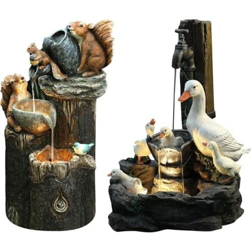 Animal Statue Ornaments Solar Garden Squirrel/Duck Drinking Fountain Resin Decor Sculpture Decoration Miniature Landscape Model