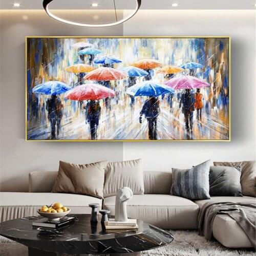 Large painting Hand painted Lover Rain Landscape Oil Painting On Canvas Wall Art Pictures For Living Room Home Decor best gift