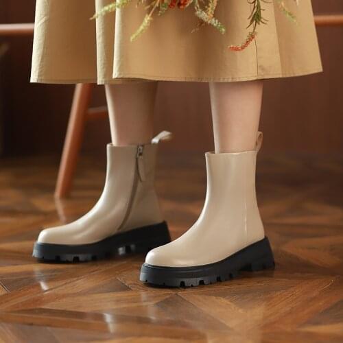 QZYERAI 2021 British Style Ankle Boots Chelsea Women Genuine Leather Platform Autumn Winter Ladies Shoes Handmade