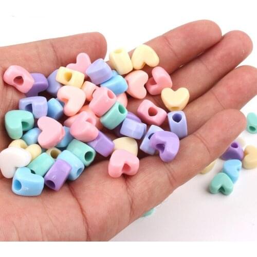 50pcs Acrylic Charm Beads Heart Mixed Big Hole Dirty Braid Ring Acrylic Beads DIY Jewelry Making 10mm Extension Ring Resin