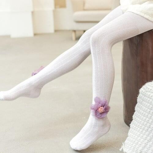 Children pantyhose spring summer girls pantyhose hollow fashion dance cotton flower mesh breathable tights for kids baby girl