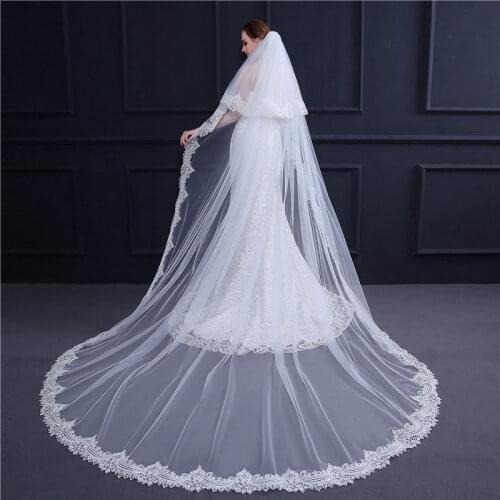 Elegant Long Wedding Veil Lace Edge Bridal Veils