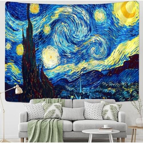 Tapestry Famous Van Gogh Print Blanket Wall Hanging Star Moon Night Tapestry Decorative Blanket Fabric Bedroom 200x150cm Large