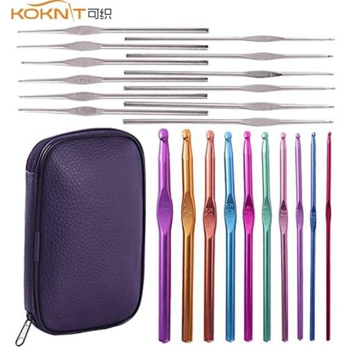 KOKNIT 22 Pcs/Set Multicolor Aluminum Crochet Hooks Yarn Knitting Needles Hook 0.6~6.5mm Crochet Needles Sewing Tools with Case