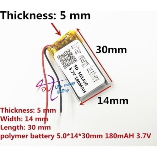 Best battery brand Size 501430 3.7V 180mah Lithium polymer Battery with Protection Board For Bluetooth Headset Digital Products