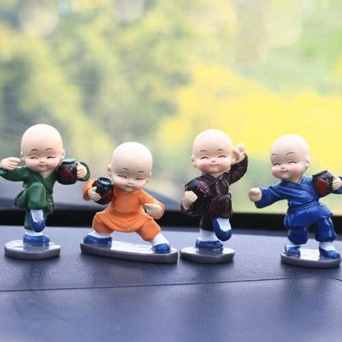 Monk Resin Ornaments Small Buddha Statue Monk Figurine China Kung Fu Little Monk For Home Decorations Figurines Car Decor