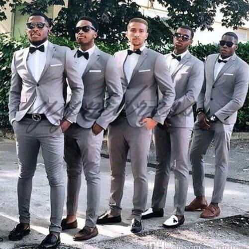 ANNIEBRITNEY Grey 2 Piece Slim Fit Men Formal Suit Tailor Made Groom Wedding Tuxedo 2 Piece Prom Wedding Business Men Suit Set