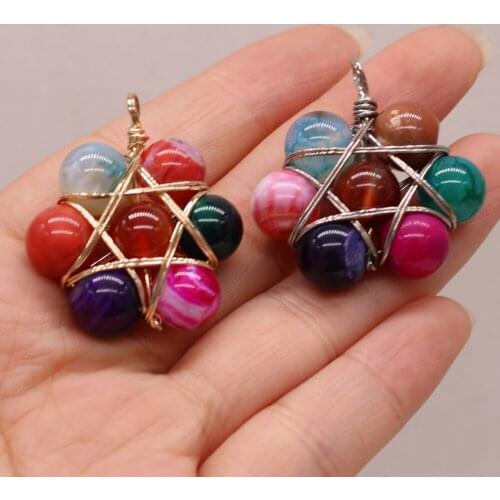 Natural Semi-precious Stone Pendant Around Silver Wire 32x34mm for DIY Jewelry Making High Quality Gift