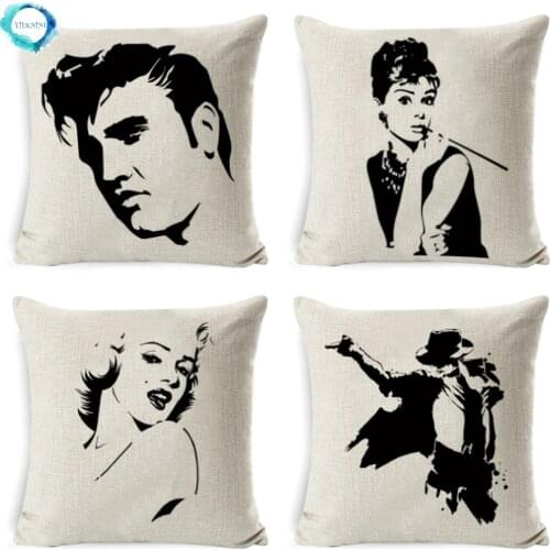 Superstar Elvis Presley Cotton Linen Pillow Cover Square Audrey Hepburn Marilyn Monroe Sofa Pillow Case Decor Cushion Cover