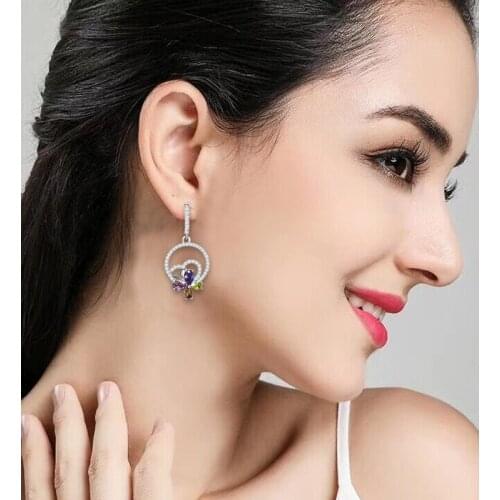 ROLILASON For lover gifts Butterfly Flower Design 925 Silver different Zircon Earrings Necklace Rings Jewelry Sets JS854