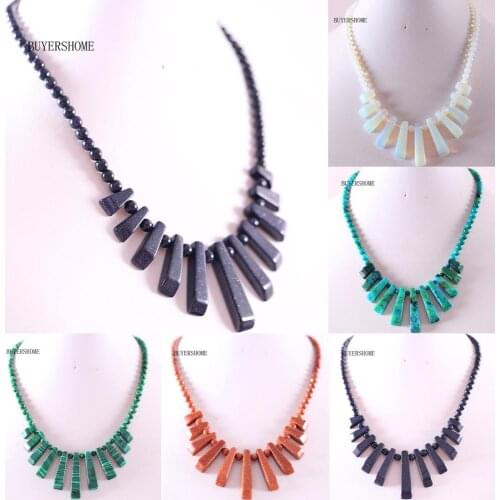 Blue Azurite Pendant Necklace Fashion Jewelry Gift Natural Stone Beads Green Malachite Sandstone Round Beads Necklace