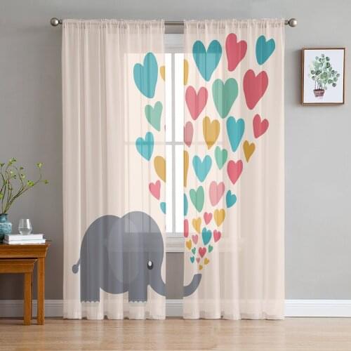 Elephant Spurts Out Love Sheer Curtain for Living Room Bedroom Kitchen Modern Tulle Window Treatment Home Decor