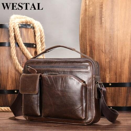 WESTAL Mens Shoulder Bags Genuine Leather Crossbody Bag For Men Messenger/Office Bags Men Leather Laptop Bag Fashion Handbag