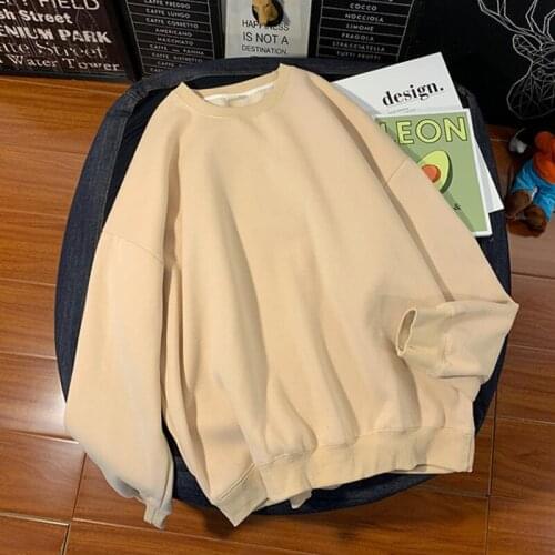 Y2k Round neck sweater Womens loose trend wild 2021 new spring and autumn solid color hedging couple outfit Womens sweatshirt