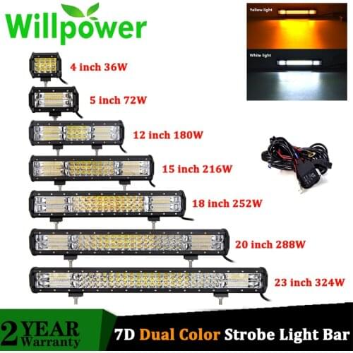 Willpower 4 5 12 15 17 20 23" inch Tri rows Strobe Flash LED light bar Dual Color 5model 288W 32W offroad 4x4 car light 12V 24V