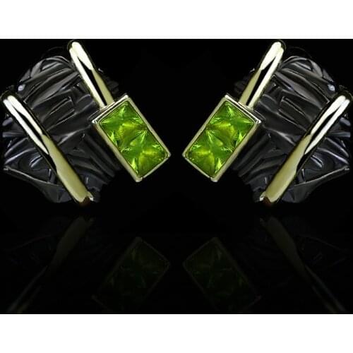 Unique 925 Silver Womens Earrings Black Gold Two-tone Jewelry Inlaid with Green Crystal Earrings Womens Party Jewelry