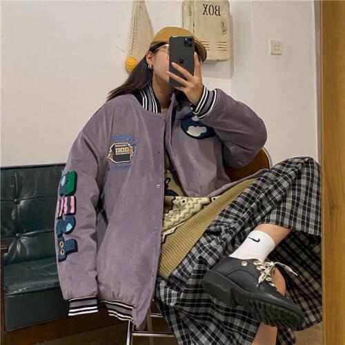 Corduroy vintage jacket men womens autumn winter thickening velvet Korean loose cold style hip hop versatile baseball uniform