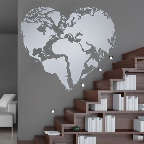 Heart Shape World Map Vinyl Wall Stickers Poster Decor Home Office Living Room Bedroom Decorative Decals Art Murals DW9498