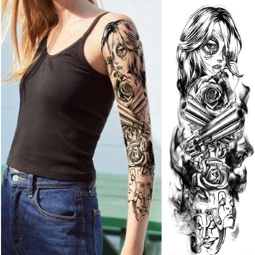 Black Mask Pretty Girl Temporary Tattoos For Men Women Body Art Full Arm Leg Sleeve Tatoo Waterproof Fake Tattoo Stickers Sexy