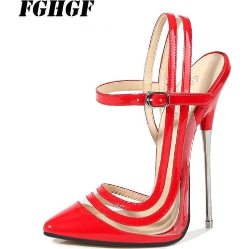 16 cm womens high heels Pointed toe stiletto heeled sexy sandals Transparent color-blocking back pole dance sandals Buckle