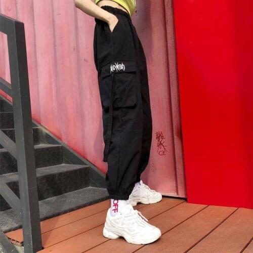 Women Hip Hop Cargo Pants Cargo Female Harem Pants Streetwear Casual Pants Black Summer Loose Harajuku Pants With Side Pockets