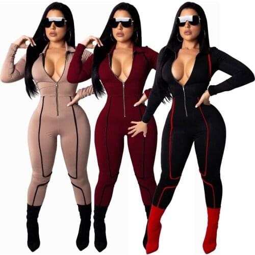 Women Zipper rompers womens jumpsuit Long sleeve Sexy bodycon jumpsuits for women 2019